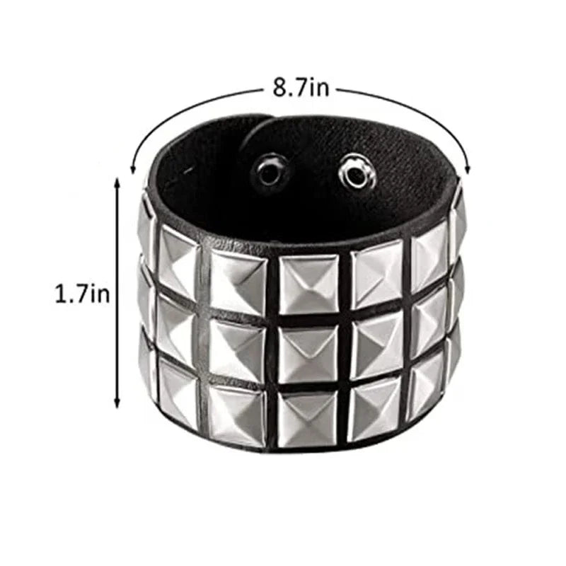 New Punk Fashion Black Leather Cuff Bracelet for Men & Women - Rivets Stud Charm Wristband Bangle, Gothic Jewelry 2024