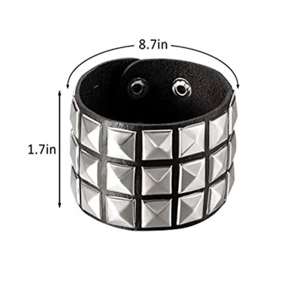 New Punk Fashion Black Leather Cuff Bracelet for Men & Women - Rivets Stud Charm Wristband Bangle, Gothic Jewelry 2024