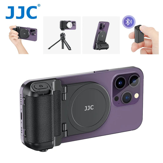 JJC Magnetic Snapgrip: Magsafe Phone Hand Grip with Bluetooth Remote Control - Handheld Shutter Tripod Mount for Vloggers