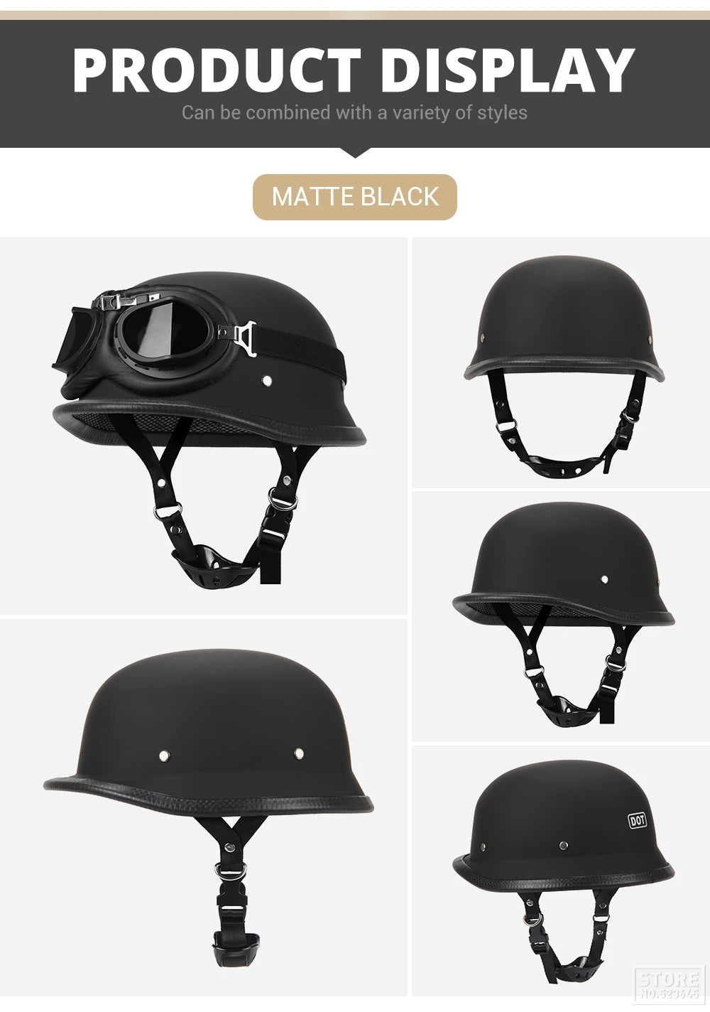 German Leather Motorcycle Half Helmet - Vintage Open Face Biker Helmet, DOT Certified, Casco Moto for S-XXL Sizes