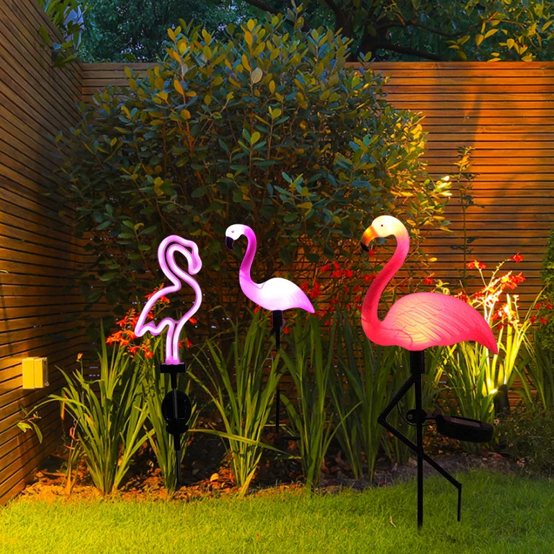 Solar Flamingo LED Light - Outdoor Courtyard Lamp - Waterproof Stake Light for Garden Pathway Decor - Solar Patio Ground Lantern