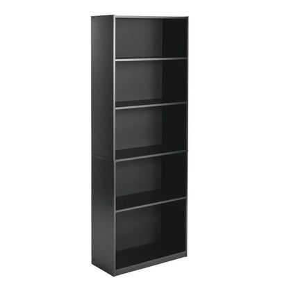 5-Shelf Adjustable Bookcase – True Black Oak Storage Shelf Unit