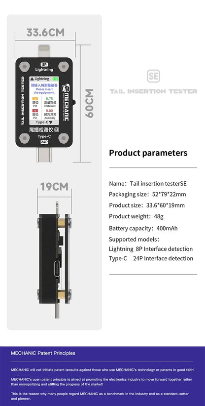 MECHANIC T-824 SE Tail Insertion Tester – Type-C & Lightning Interface Detector for Phone Repair Tools