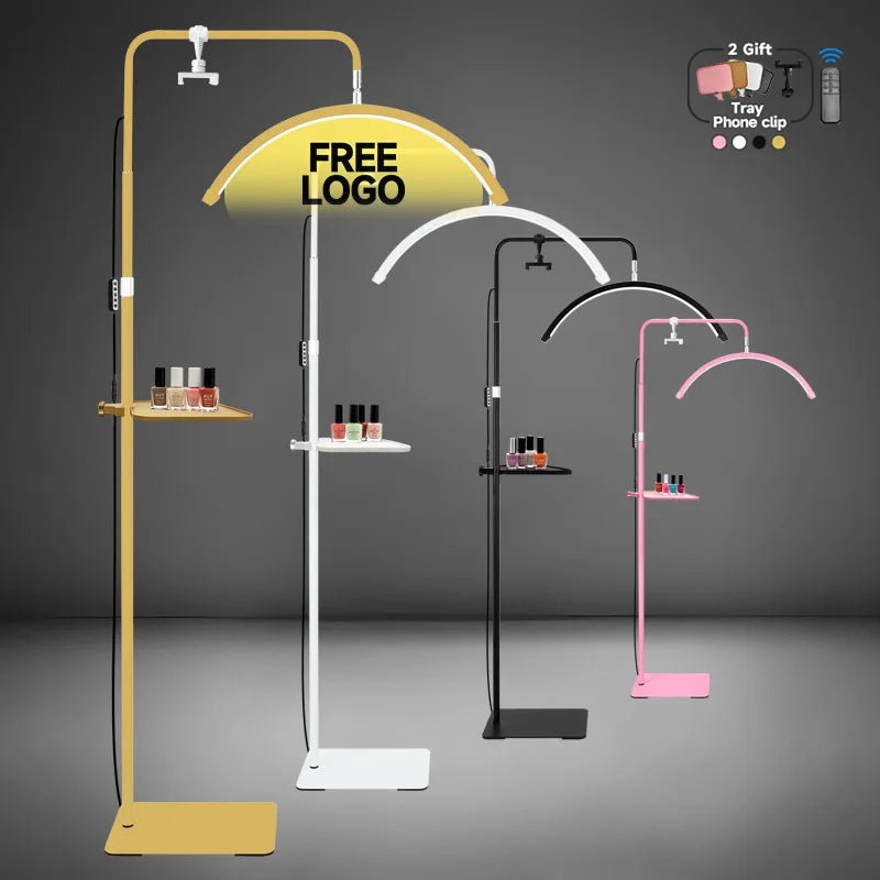 23" OEM 45W LED Eyelash Extension Lamp – Adjustable Brightness Half-Moon Bed Lamp with Ring Light & Free Logo