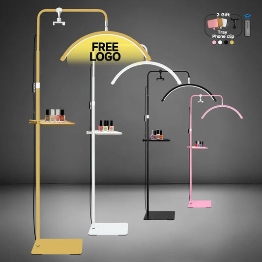 23" OEM 45W LED Eyelash Extension Lamp – Adjustable Brightness Half-Moon Bed Lamp with Ring Light & Free Logo