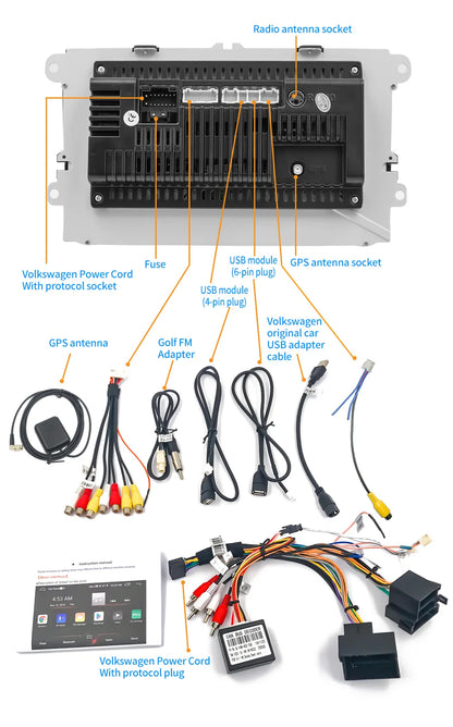 2DIN Android Car Radio for Volkswagen Golf 5/6, Polo, Passat B6/B7, CC, Skoda, Jetta - Multimedia, CarPlay, Wifi & GPS Navigation