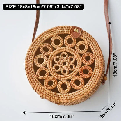 Handmade Straw Bag – Women’s Summer Rattan Beach Handbag, Boho Woven Circle Tote