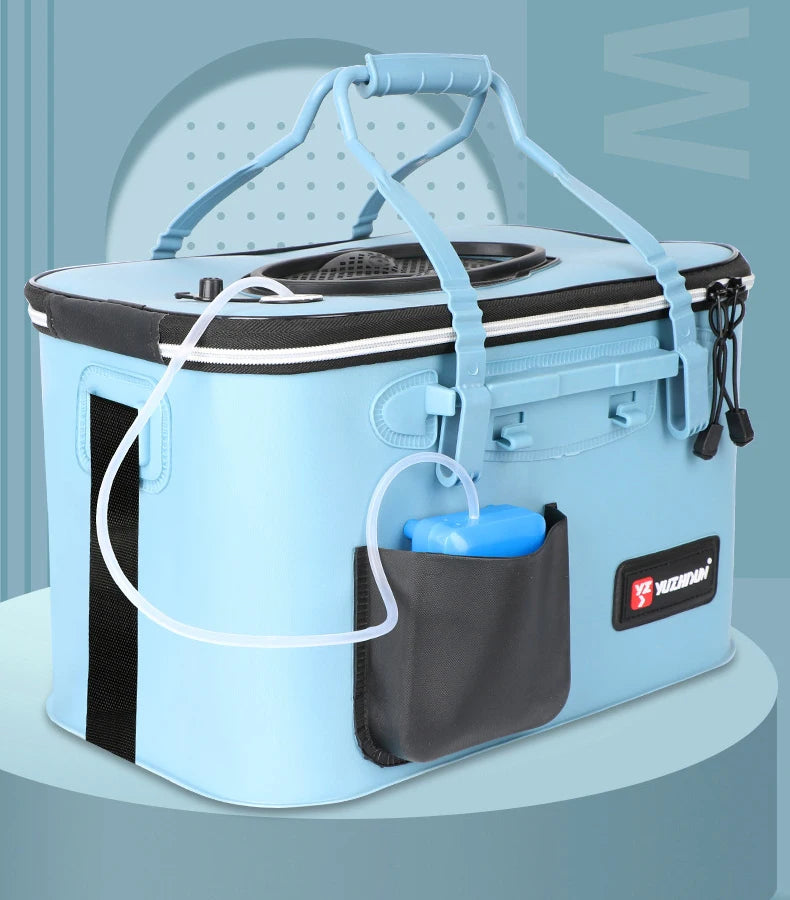Multifunction Fishing Bucket with Oxygen Pump – Portable Tackle Box & Live Fish Storage Barrel for Camping & Outdoor
