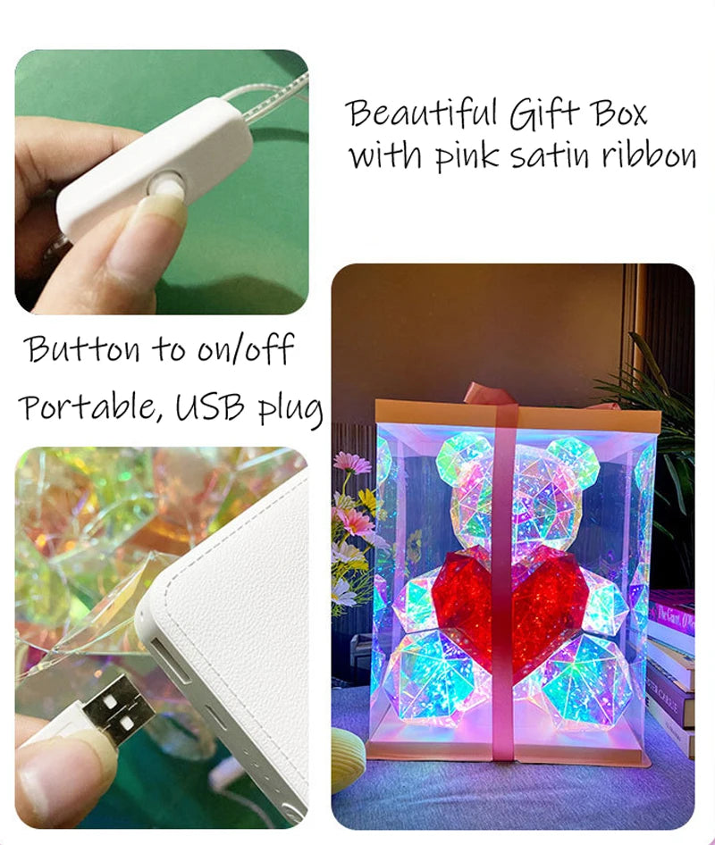 30cm Teddy Bear LED Gift Lamp – Colorful Romantic Light for Girls’ Birthday & Valentine’s