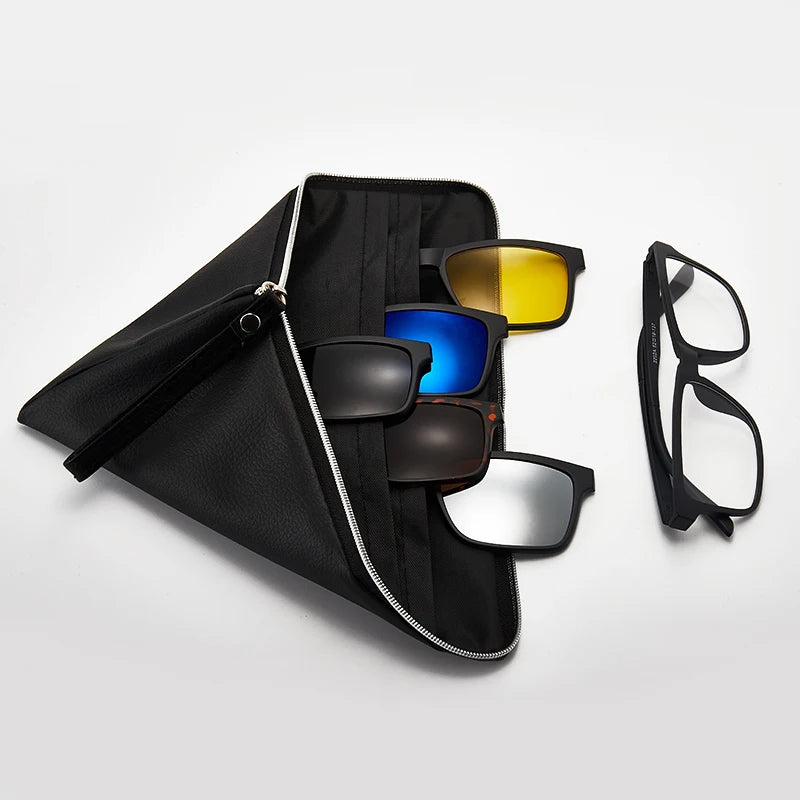 6-in-1 Polarized Magnetic Clip-On Sunglasses – Men & Women Sun Glasses with Frame & Bag