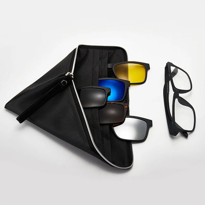 6-in-1 Polarized Magnetic Clip-On Sunglasses – Men & Women Sun Glasses with Frame & Bag