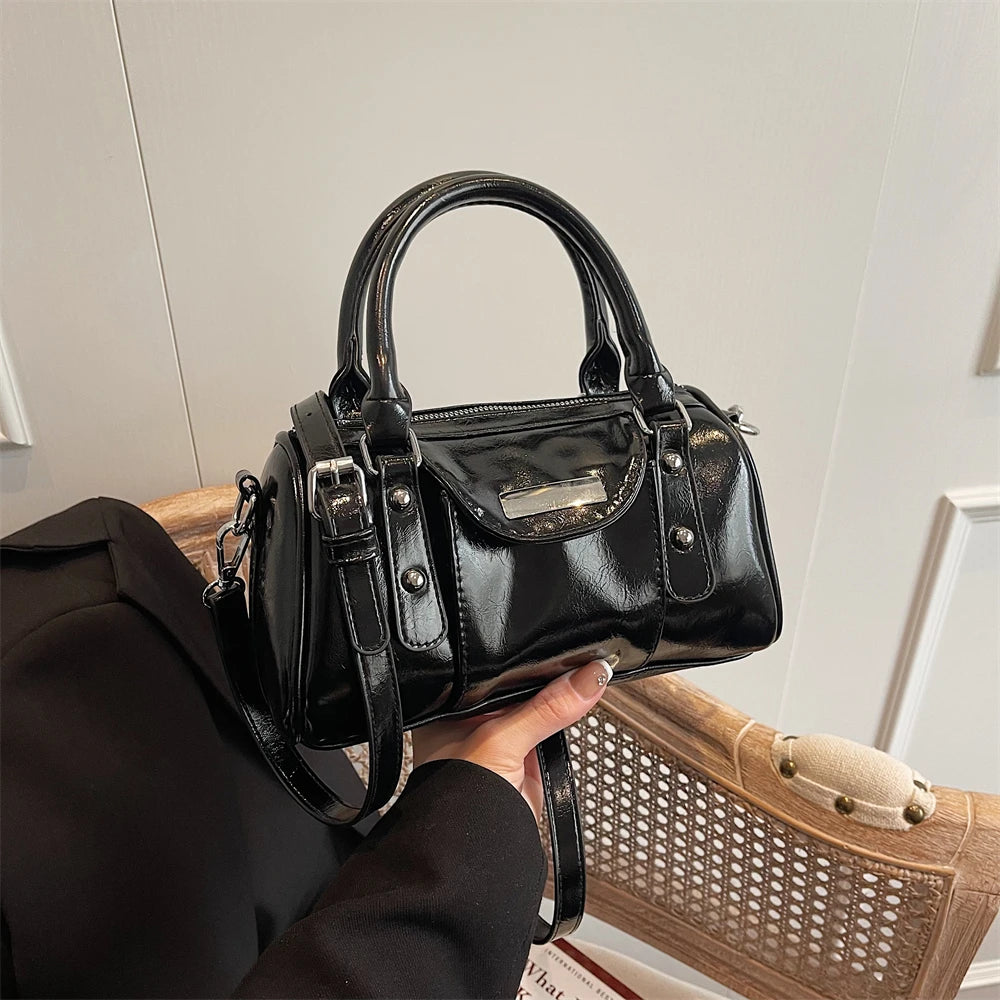 Burgundy Mini Top-Handle Bag for Women — PU Leather Shoulder & Crossbody Handbag 2024 Luxury Designer