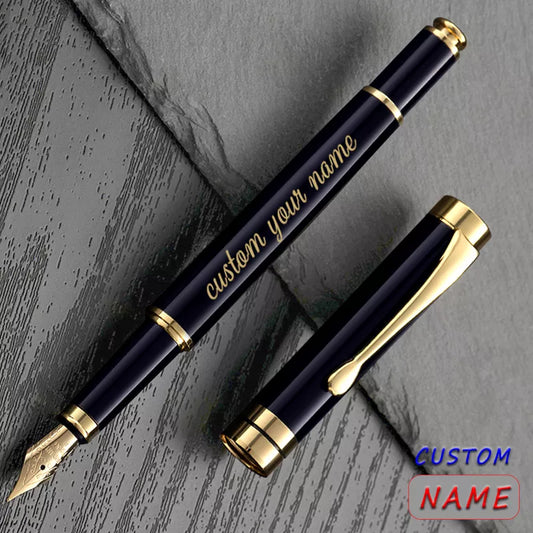 Golden Text Custom Engraving Fountain Pen | School Supplies 2024 Stationery | Men's Luxury Writing Office Metal Pen