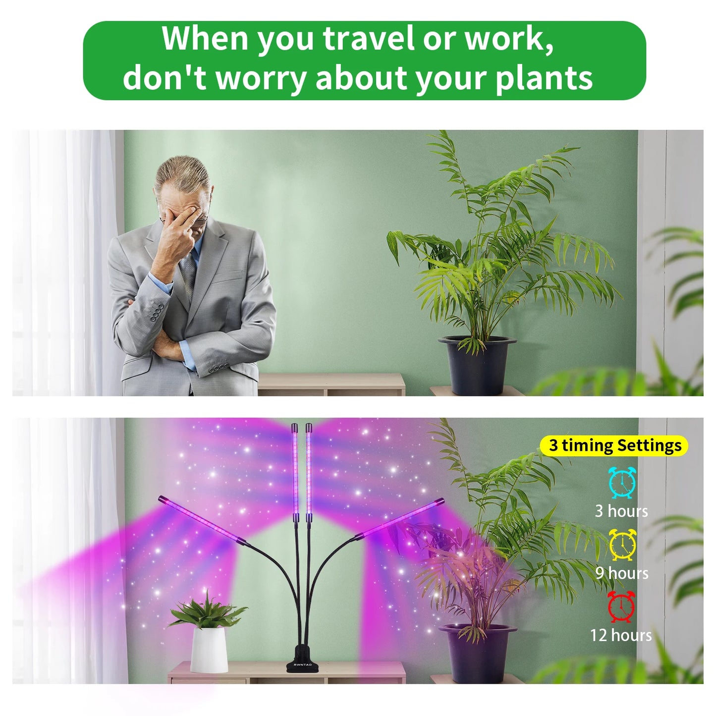 USB LED Plant Grow Light — Indoor Garden Full Spectrum Lamp with 10 Dimmable Levels, Timer Settings 3H/9H/12H for Hydroponic & Greenhouse Plants