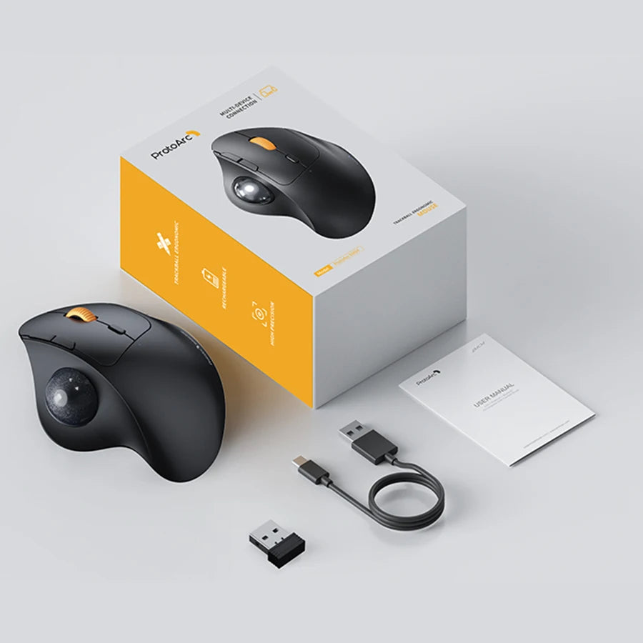 ProtoArc Wireless Trackball Mouse – 2.4G Ergonomic Rollerball, Rechargeable Bluetooth Computer Mouse with 3 Device Connection