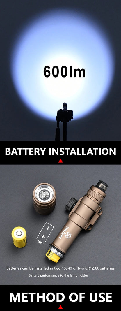 WADSN Airsoft M600C/M600/M300 Tactical Scout Light – AR15 Rifle LED Flashlight, Hunting Spotlight, 20mm Rail Mount