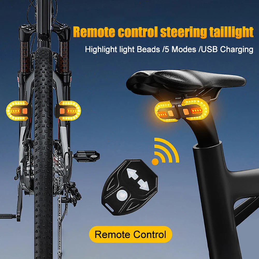 Bicycle Turn Signal Light - Wireless Remote Control LED Taillight, USB Rechargeable Rear Warning Lamp, Bike Accessories