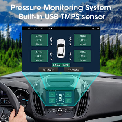 JMCQ USB Android TPMS Tire Pressure Monitoring System – 5 Internal/External Sensors with Display & Alarm for Car Navigation Radio