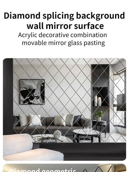 3D Diamond Acrylic Mirror Wall Sticker – Removable Decorative Glass Tiles (17pcs)