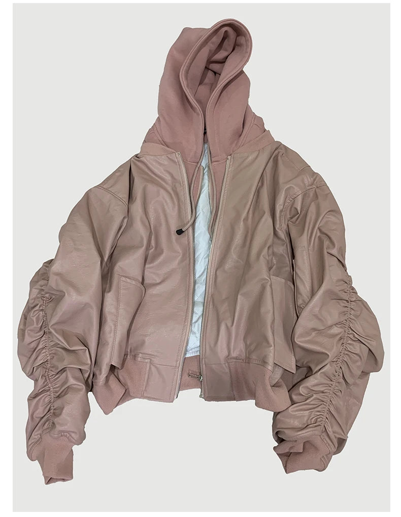 Mauroicardi Autumn Winter Oversized PU Leather Bomber Jacket for Men - Thickened Warm Hooded Luxury Designer Coat