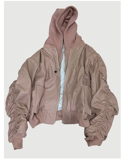 Mauroicardi Autumn Winter Oversized PU Leather Bomber Jacket for Men - Thickened Warm Hooded Luxury Designer Coat