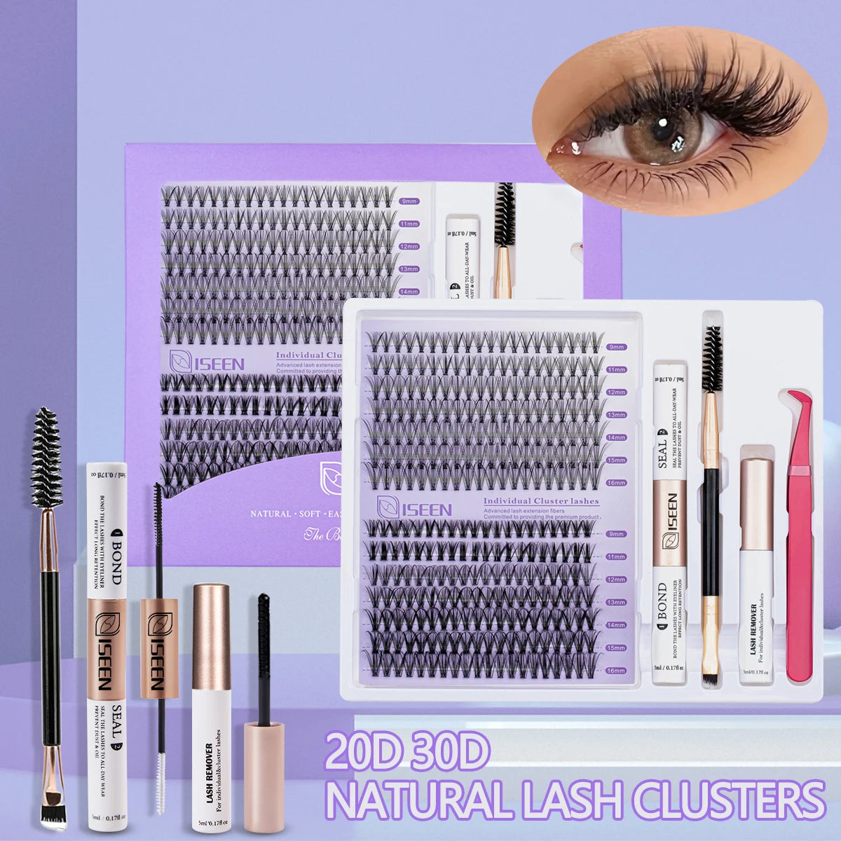 DIY Lash Extension Kit – Mix Styles Lash Clusters, Individual Lashes, Bond & Seal, Remover, Tweezers & Lash Brush for Easy Self-Application Makeup