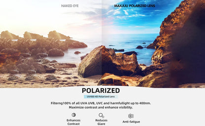 JULI Polarized Classic Sports Sunglasses - Ultralight Rimless Rectangle Frame for Men, Fishing & Driving, UV400 Protection (MJ8009)