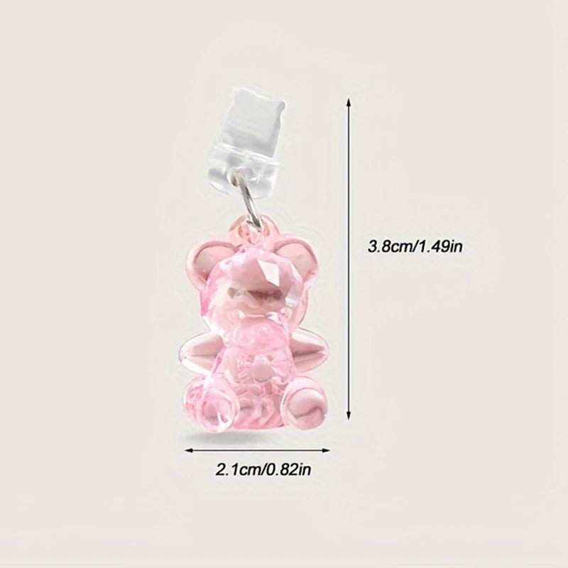 Kawaii Phone Dust Plug Charm - Acrylic Bear Jack Dust Protection Stopper, Anti-Dust Cap for Charge Port