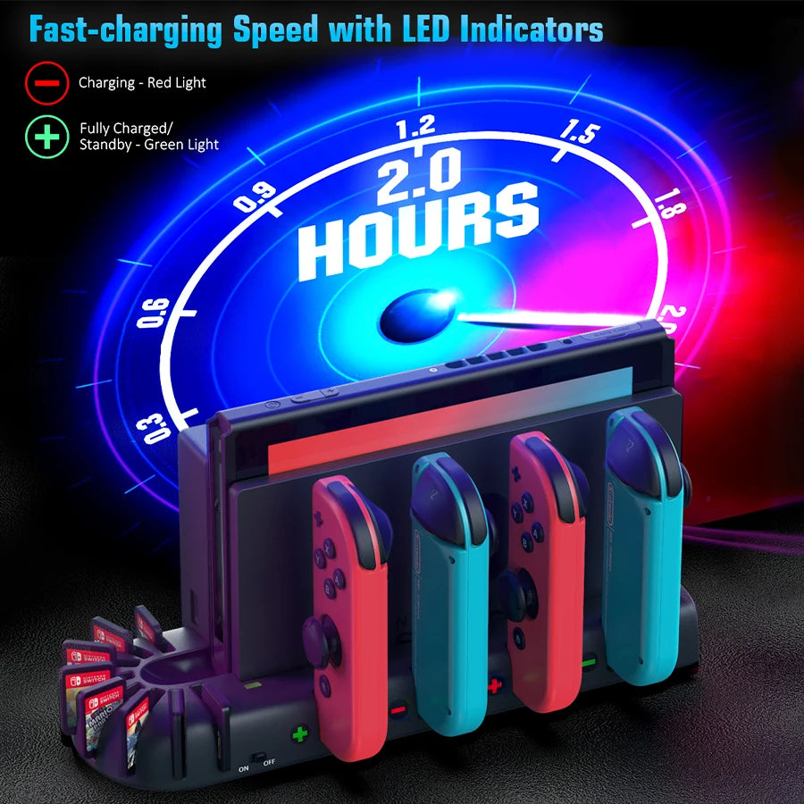 Switch Joy-Con & Pro Controller Fast Charging Dock — 8-Game Slot Station for Nintendo Switch OLED