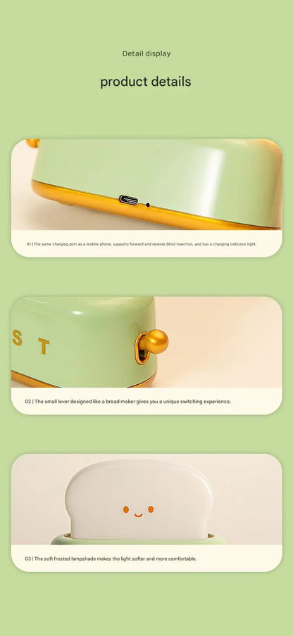 INS Style Toast Maker Night Light – Creative LED Bedside Desk Lamp with Timer