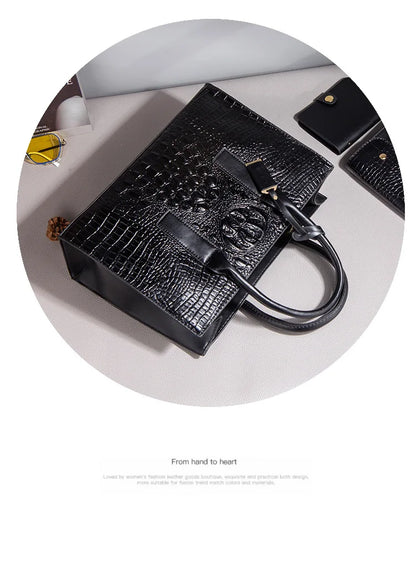 New Crocodile Pattern Handbag Set for Women — 3Pcs Tote, Shoulder Bag & Clutch, Large Capacity Fashion Set