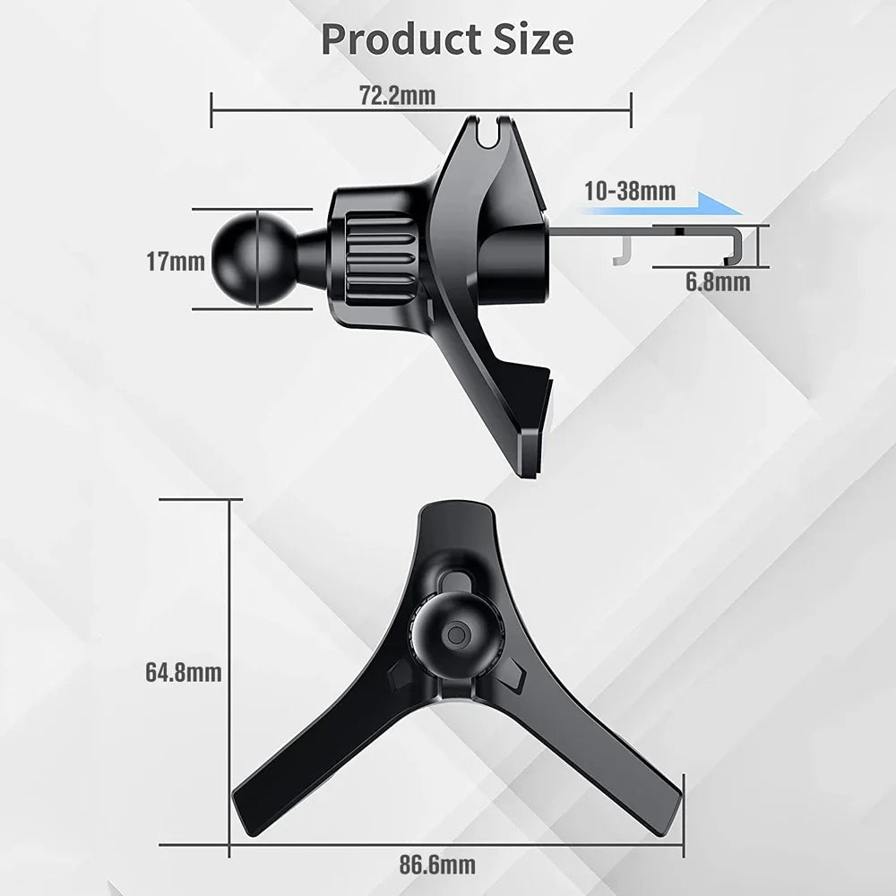 17mm Ball-Head Car Air Vent Clip — Universal Air Outlet Phone Holder Hook Clamp for Mobile & GPS