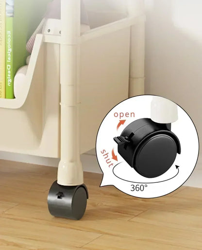 Movable Trolley Bookshelf – Portable Kitchen, Bathroom, and Living Room Storage Cabinet with Corner Narrow Shelf