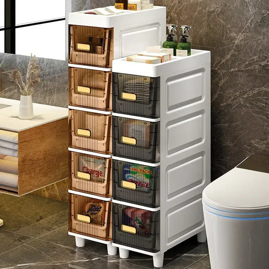Transparent Bathroom Storage Cabinet – Luxury Visible Light Floor-Mounted Dustproof Narrow Organizer