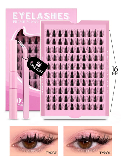 GROINNEYA Eyelash Clusters Kit – DIY Lash Extension with Bond & Seal, Waterproof Strong Hold & Tweezers