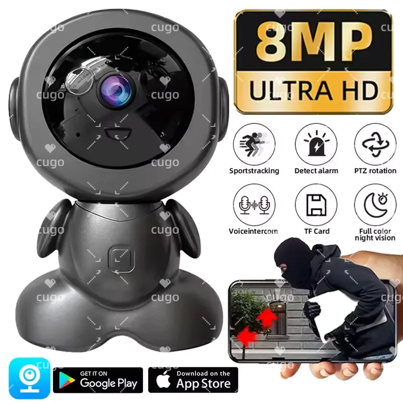 8MP WiFi Security Camera - Indoor HD PTZ Smart Home Surveillance with Auto Tracking, Night Vision & Baby/Pet Monitor