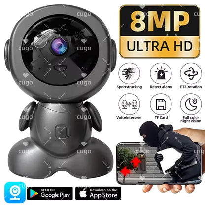 8MP WiFi Security Camera - Indoor HD PTZ Smart Home Surveillance with Auto Tracking, Night Vision & Baby/Pet Monitor