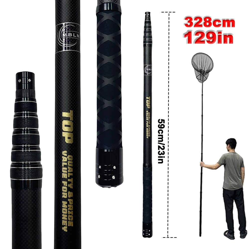 MBLN 328cm Ultralight Portable Landing Net – Carbon Handle & Aluminum Alloy Head, 414g Total Weight