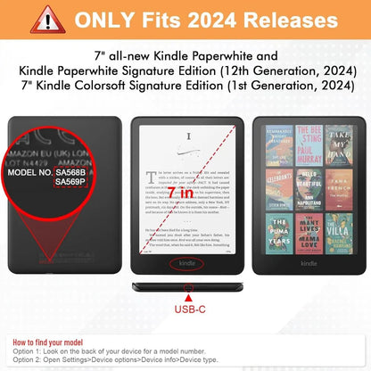 Kindle Paperwhite 2024 Case - Magnetic Protective Shell Pouch for 12th Gen & Colorsoft 7" Model No. SA569P SA568B