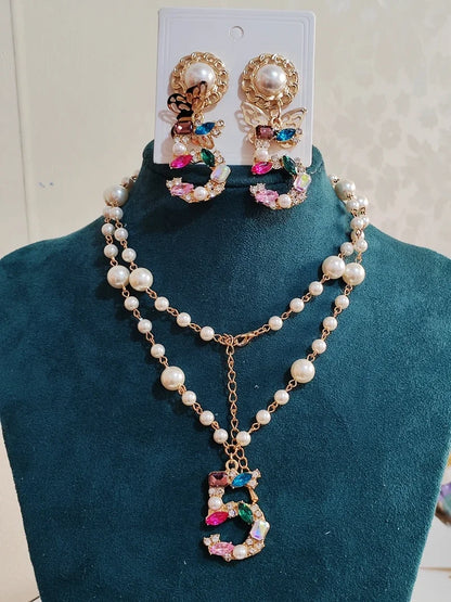 Big Statement Dangle Crystal Earrings & Necklace Set – 5-Digit Butterfly Drop Jewelry for Ladies