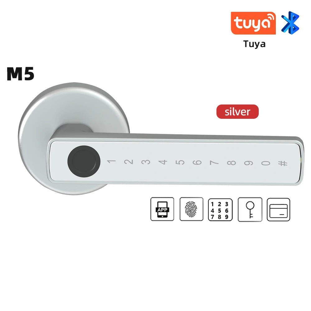 RAYKUBE Tuya BLE Fingerprint Digital Door Lock – Password, Key, IC Card & Smartlife App Unlock
