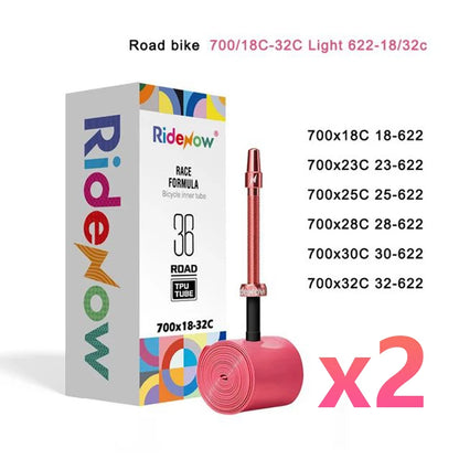 Ridenow Upgraded Metal Nozzle 700c TPU Inner Tube – 700x18-32c Road Bike Tube with Removable Valve Cores