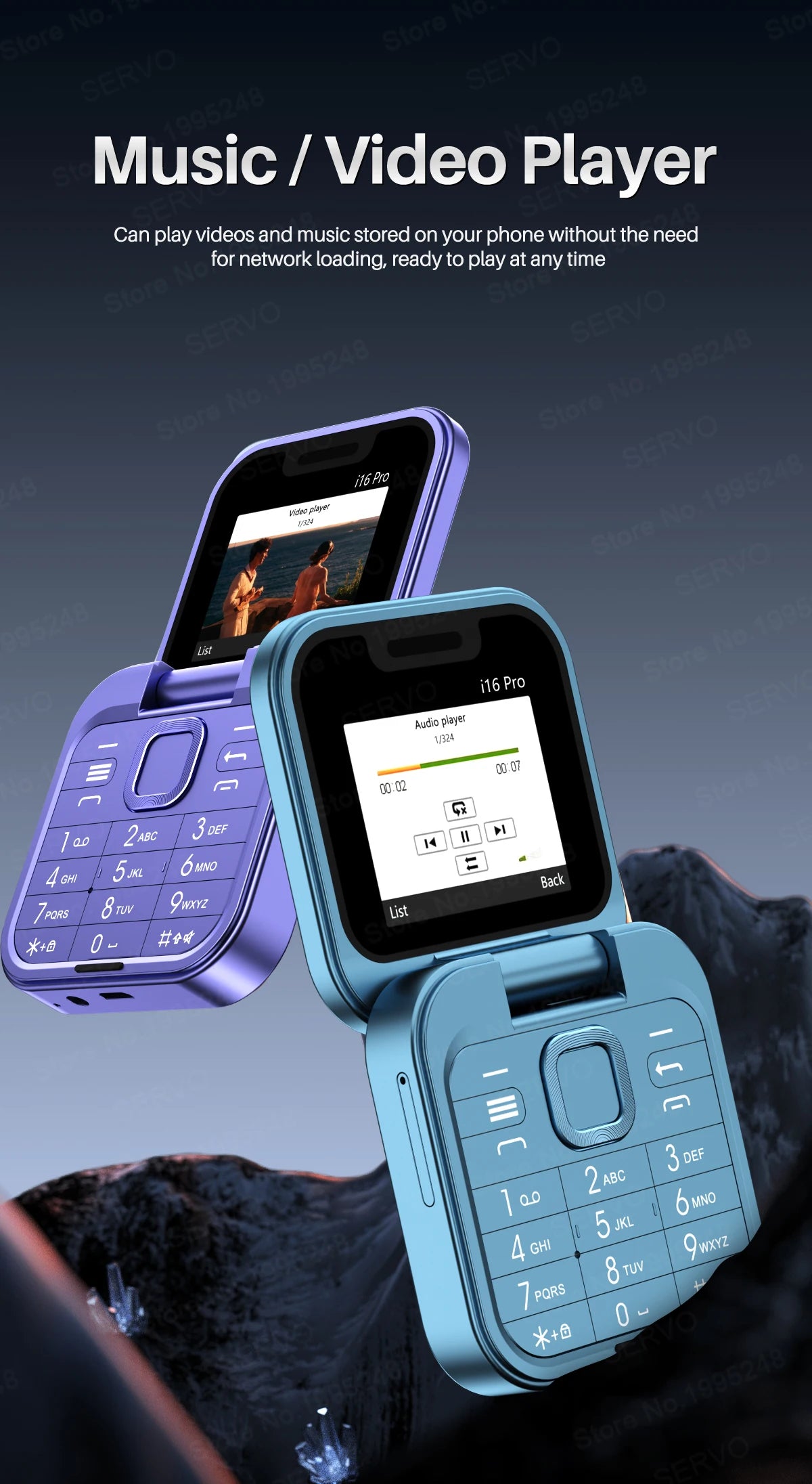 SERVO I16 Pro Mini Fold Mobile Phone — Dual SIM 2G GSM Flip Cellphone with Speed Dial, FM, 3.5mm Jack & Video Player