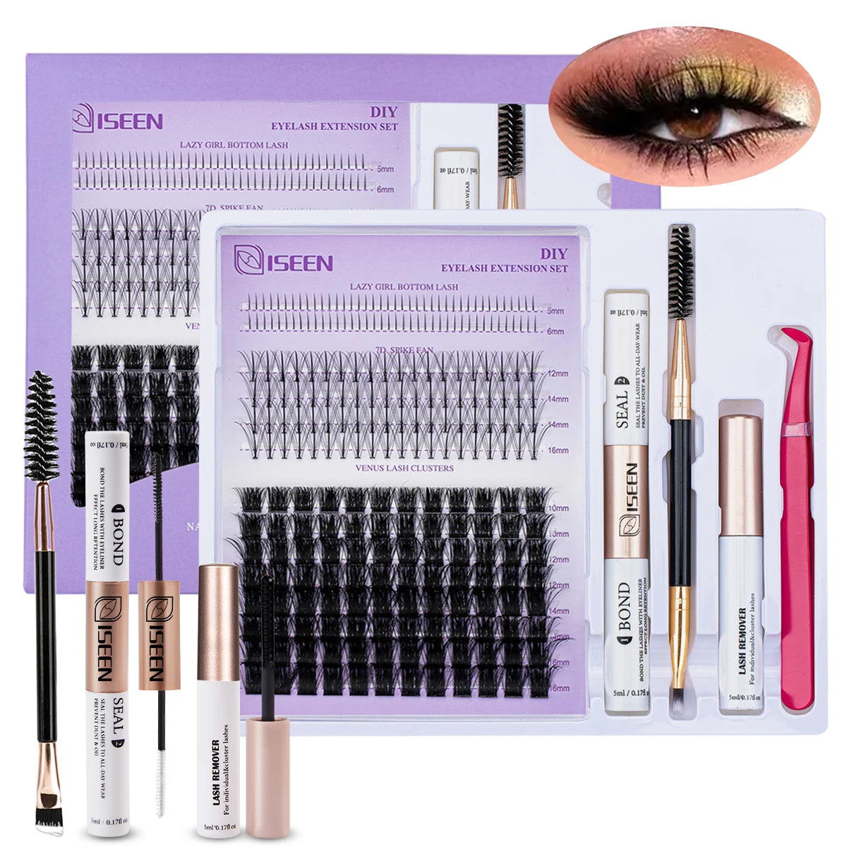 DIY Lash Extension Kit – Mix Styles Lash Clusters, Individual Lashes, Bond & Seal, Remover, Tweezers & Lash Brush for Easy Self-Application Makeup