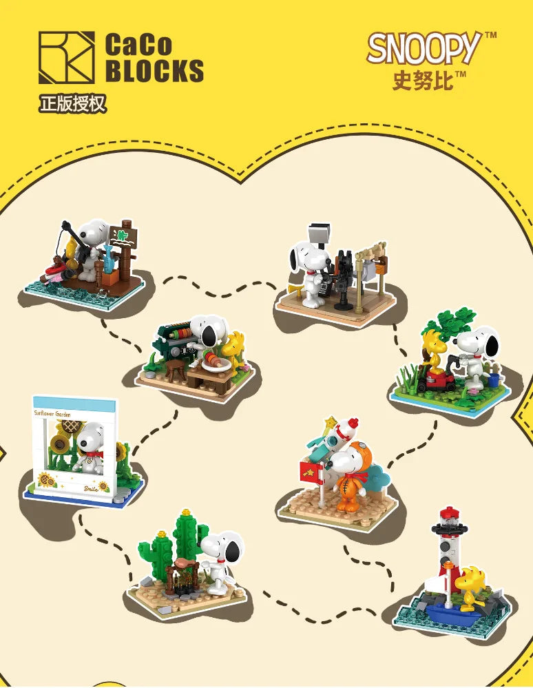 Genuine Snoopy Blind Box Puzzle — Cartoon Scene Building Block Ornaments for Children, Assembled Gift Toy