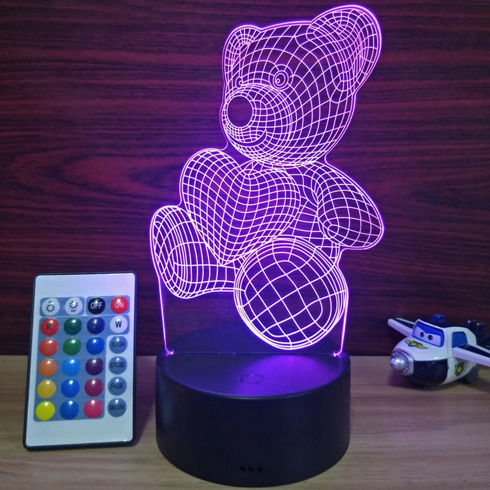 16-Color 3D Teddy Bear Night Light – LED Color-Changing Lamp for Kids & Gifts