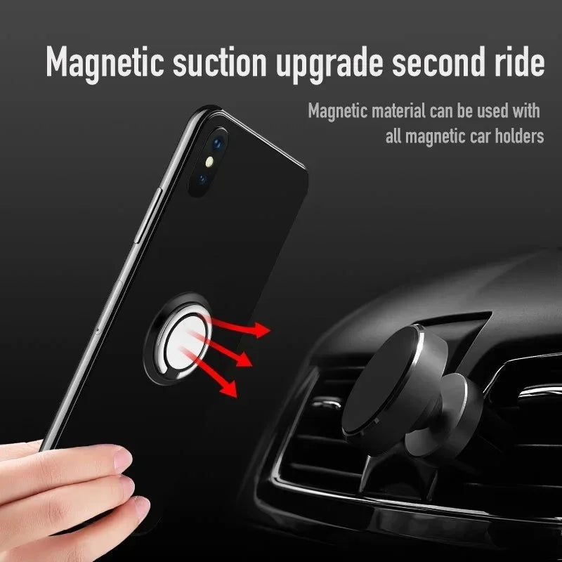 360° Rotating Finger Ring Holder Stand - Magnetic Car Mount & Universal Phone Back Sticker Pad Grip