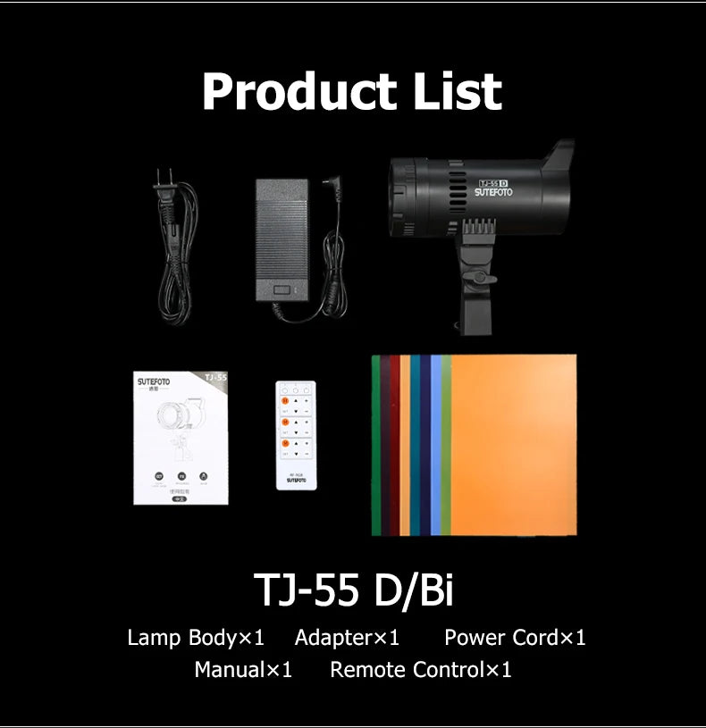 Sutefoto TJ55 Bi-Color LED Video Light - 55W COB Photographic Light, 3200K-5600K, Portable Fill Light for Video & Live Streaming