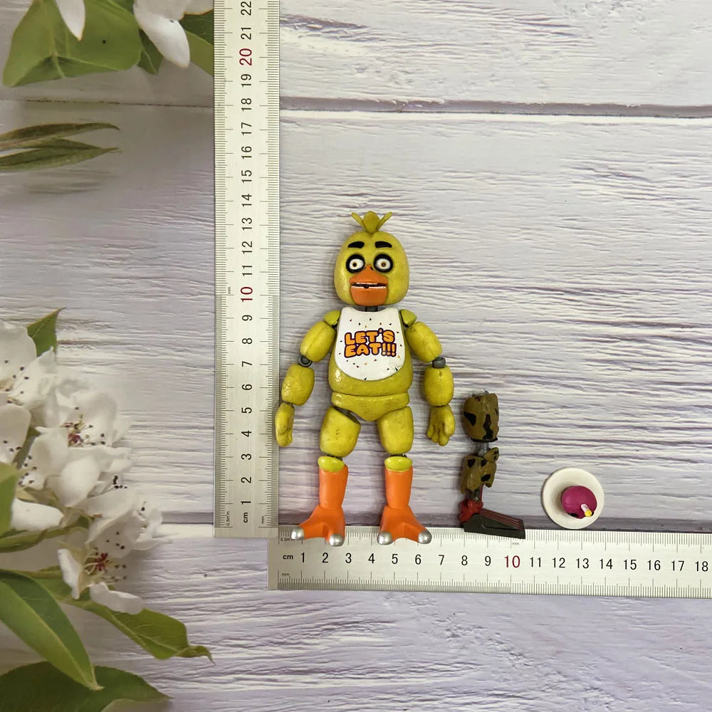 14CM FNAF Action Figures — Movable Nightmare Freddy, Bonnie, Foxy, Chica PVC Collectible Toys with Blacklight Effect