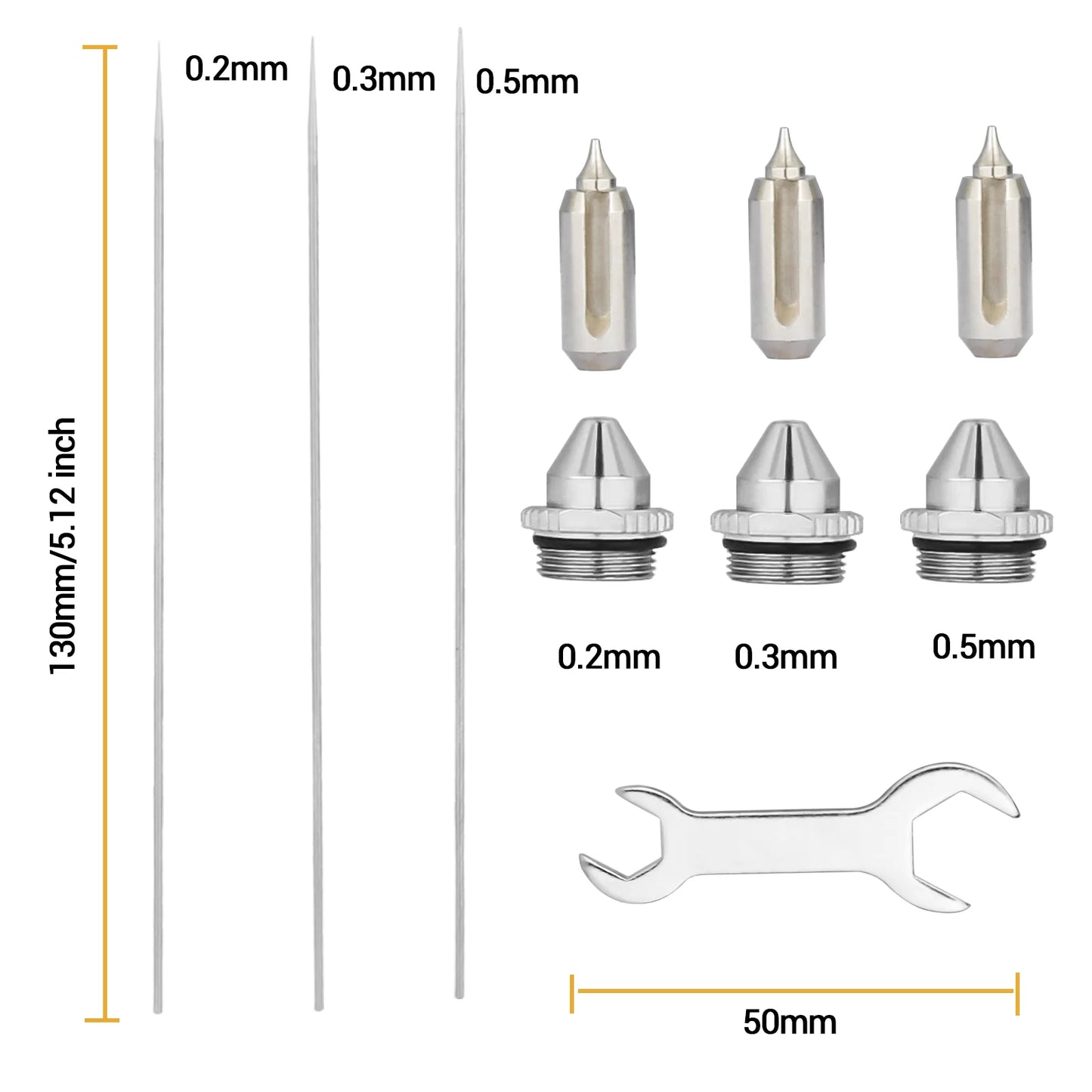 0.2mm/0.3mm/0.5mm Airbrush Nozzle & Needle Replacement Parts for NCT-SJ83 Airbrush
